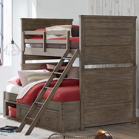 Rustic Casual Twin over Full Bunk Bed with Underbed Storage Unit