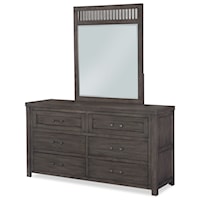 Rustic Casual Dresser and Mirror with Barn Door Style Sides