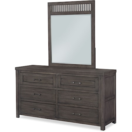 Rustic Casual Dresser and Mirror with Barn Door Style Sides