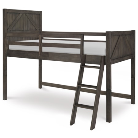Rustic Casual Twin Mid Loft Bed with Ladder and Guard Rails