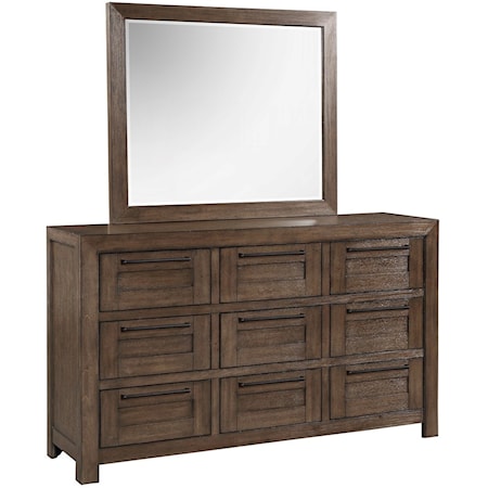 Modern Rustic 9-Drawer Dresser and Mirror Combo