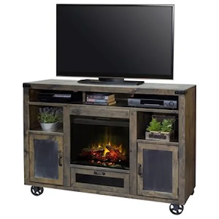 62" Fireplace Console with Bottom Wheel Design