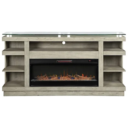 Contemporary 74" Fireplace Console with Glass Top