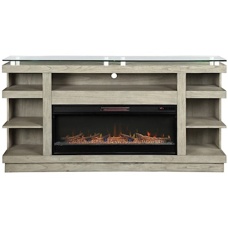 Contemporary 74" Fireplace Console with Glass Top