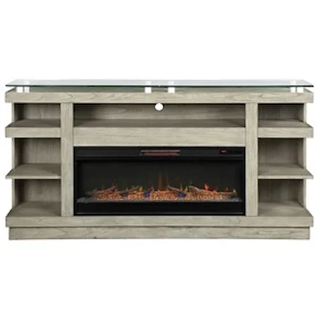 Contemporary 74" Fireplace Console with Glass Top