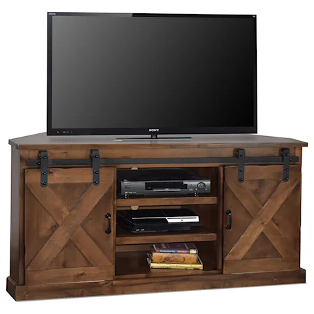 66" Corner TV Console with Sliding Doors