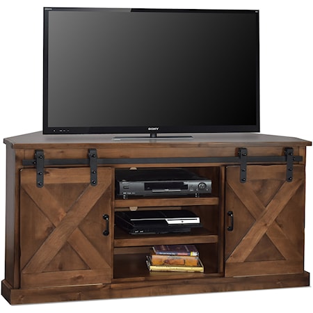 66" Corner TV Console with Sliding Doors