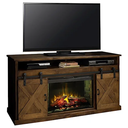 Farmhouse 66" Fireplace Console with Sliding Doors