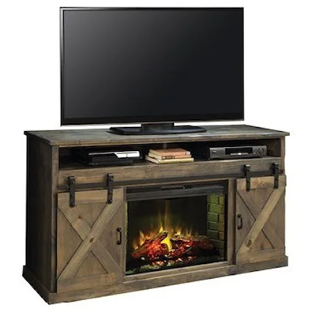 Farmhouse 66" Fireplace Console with Sliding Doors