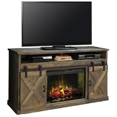 Farmhouse 66" Fireplace Console with Sliding Doors