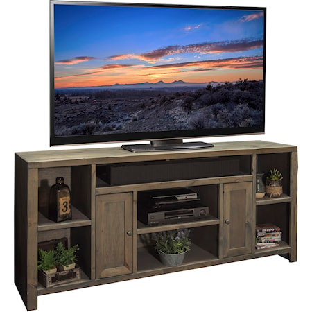 Rustic 74" TV Console with 2 Doors and 7 Shelves