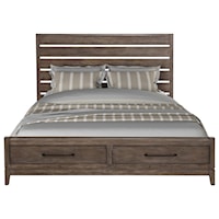 Transitional Queen Storage Bed with Built-In Headboard USB Chargers