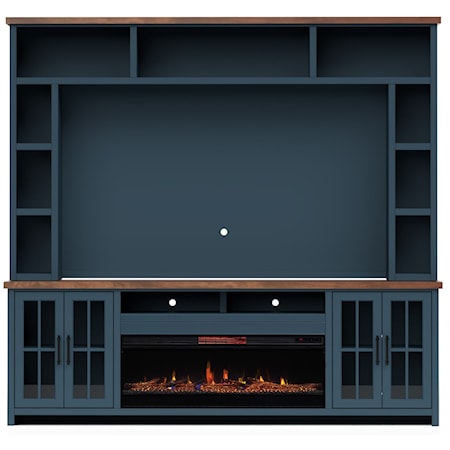 Cottage Fireplace Entertainment Wall Unit with Wire Management