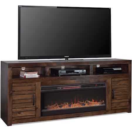 Transitional 78" TV Console with Storage and Fireplace Insert