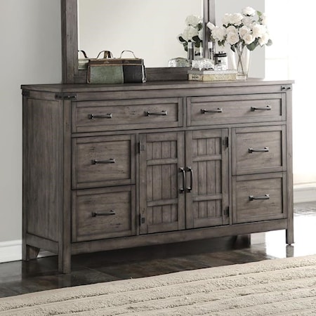 Industrial 6-Drawer Dresser with Felt-Lined Top Drawers