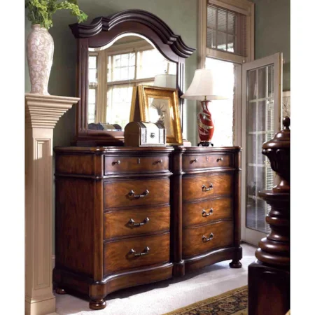 Eight Drawer Double Dresser with Landscape Mirror