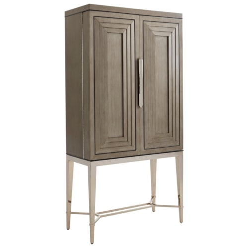 Cheval Bar Cabinet with Glass Storage LED Lighting and Contrasting Aquamarine Finish