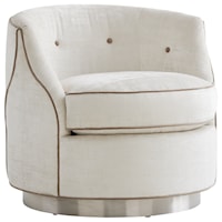 Robertson Swivel Chair with Contrast Buttons and Polished Nickel Plinth Base