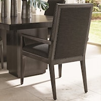 Vantage Quickship Upholstered Arm Chair with Gray Mist Fabric and Nailhead Studs