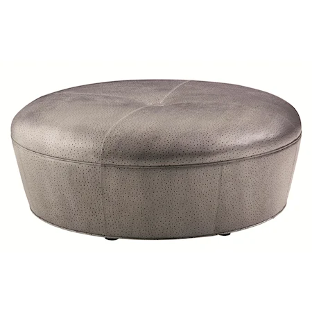 Claudia Round Cocktail Ottoman with Button Tuft Detailing and Embossed Ostrich Upholstery