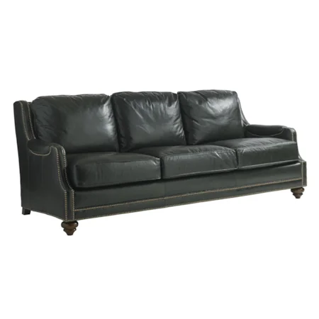 Quickship Alcot Leather Sofa with Nailhead Border
