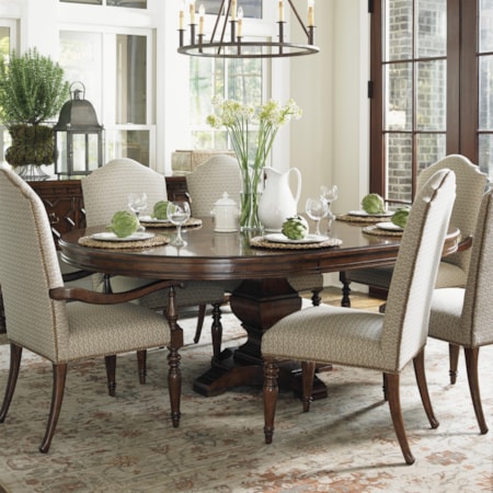 Seven Piece Dining Set with Upholstered Hostess Chairs