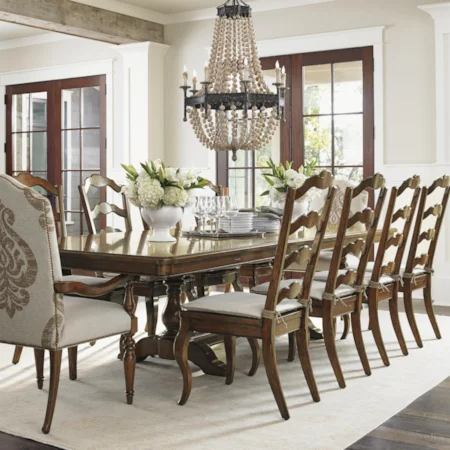 Eleven Piece Dining Set with Trestle Table, Ladderback Chairs, and Host Chairs