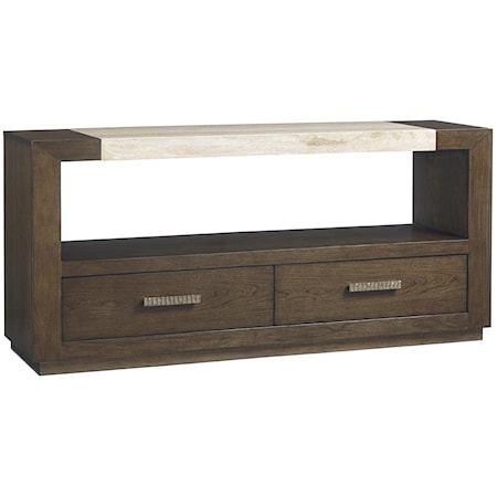 Estrada Dining Console with Travertine Top and Open Display Space