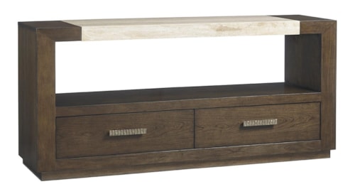 Estrada Dining Console with Travertine Top and Open Display Space