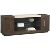 Malibu Vista Media Console with Travertine Top and Adjustable Glass Display Shelves