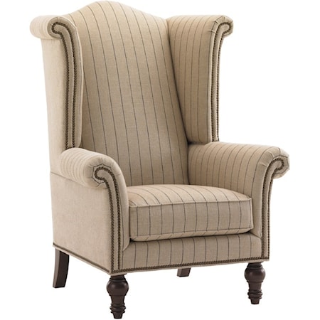 Customizable Fabric-Upholstered Kings Row Traditional Wing Chair with Old Brass Nailhead Trim