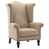 Customizable Fabric-Upholstered Kings Row Traditional Wing Chair with Old Brass Nailhead Trim