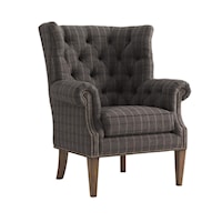 Suffolk Button Tufted Wing Chair with Rolled Arms & Wood Legs