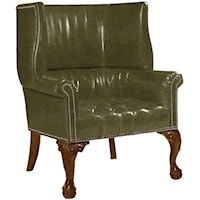 Customizable Cardiff Leather-Upholstered Shelter Wing Chair with Hand-Tufted Seat & Ruched Back