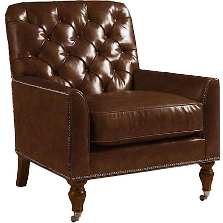 Customizable Sandhurst Tufted-Back Leather-Upholstered Chair with Casters