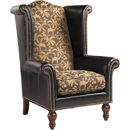 Customizable Kings Row Leather-Upholstered High-Back Wing Chair with Decorative Nailhead Trim