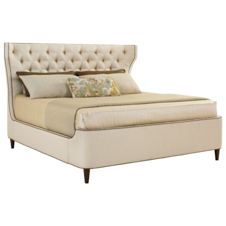 Mulholland California King Upholstered Platform Bed with Button Tufting and Contrast Welt