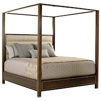 Terranea King Poster Bed with Headboard Upholstered in Wheat Fabric