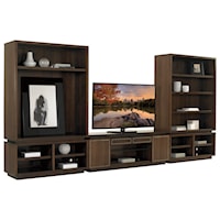 Three Piece Large Entertainment Wall Unit with Adjustable Shelving and Wire Management