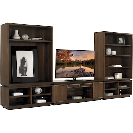 Three Piece Large Entertainment Wall Unit with Adjustable Shelving and Wire Management