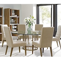 Seven Piece Dining Set with Glass-Top Rendezvous Table and Dove Gray Metro Chairs