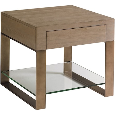 Empire End Table with One Drawer and Removable Glass Shelf