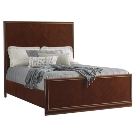 Carlyle Queen-Sized Panel Bed with Quartered Zebrano Herringbone Pattern
