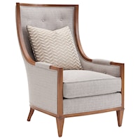 Contemporary Greenwood Wing Chair with Button Tufting and Exposed Wood Trim