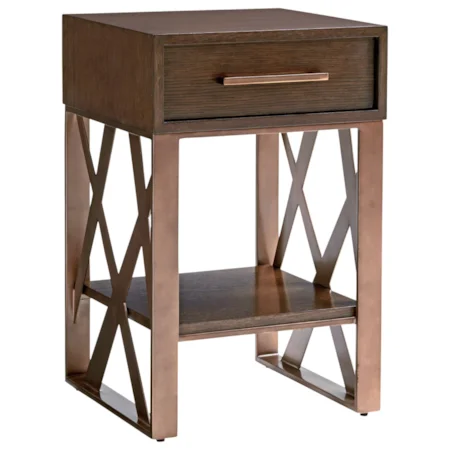 Cella One Drawer Night Table with Metal Fretwork and Open Shelf