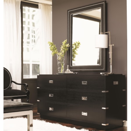 Six-Drawer Topaz Dresser & Saddle Stitched Quartz Mirror Combination