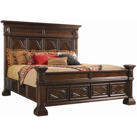 King-Size Pine Lakes Bed Detailed with Molding Patterns & Nailhead Trim