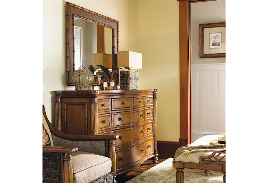 Island Estate Barbados Triple Dresser & Palm Grove Mirror by Tommy Bahama Home at Baer's Furniture