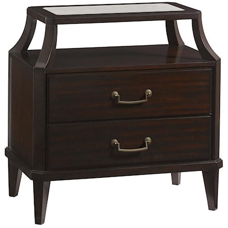Transitional Trevor Tiered Nightstand with Antiqued Mirror Top