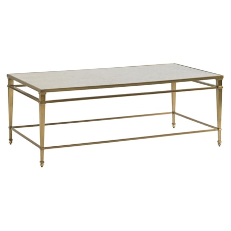 Transitional Millington Metal Cocktail Table with Burnished Brass Finish and Antiqued Mirror Top